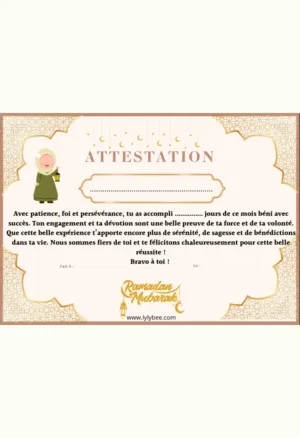 Attestation de Ramadan fille Attestation de Ramadan Fille